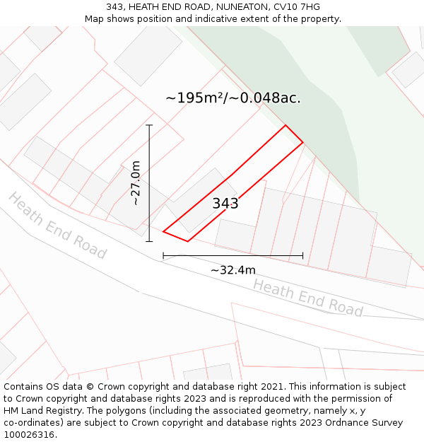 343, HEATH END ROAD, NUNEATON, CV10 7HG: Plot and title map