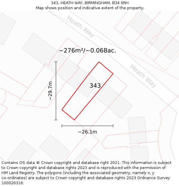 343, HEATH WAY, BIRMINGHAM, B34 6RH: Plot and title map