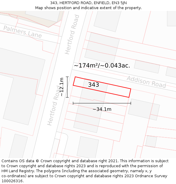 343, HERTFORD ROAD, ENFIELD, EN3 5JN: Plot and title map