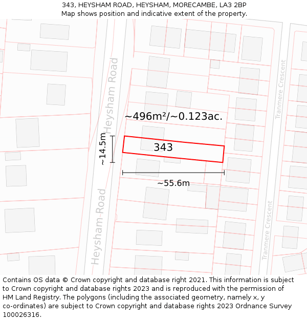 343, HEYSHAM ROAD, HEYSHAM, MORECAMBE, LA3 2BP: Plot and title map