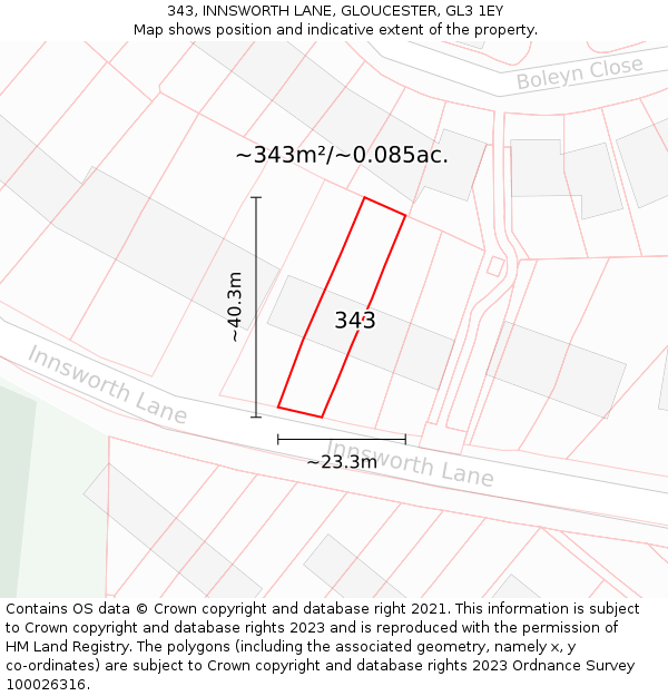 343, INNSWORTH LANE, GLOUCESTER, GL3 1EY: Plot and title map