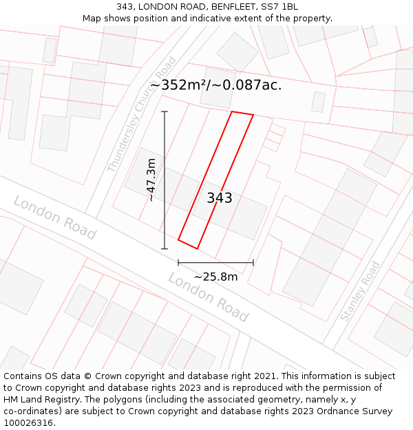 343, LONDON ROAD, BENFLEET, SS7 1BL: Plot and title map