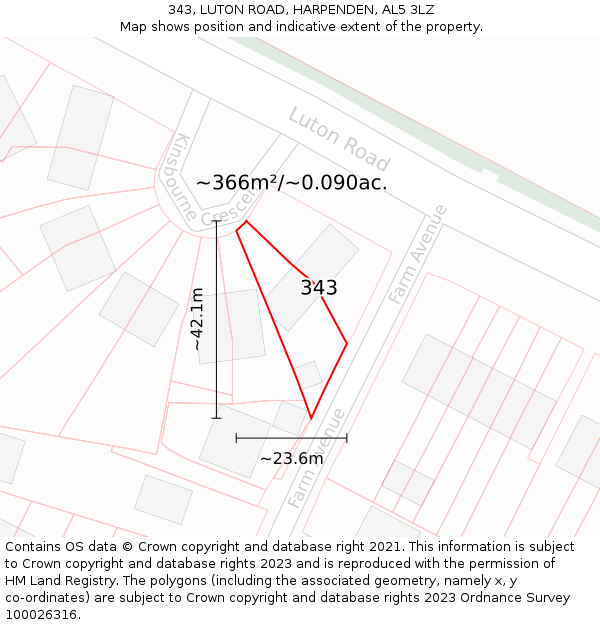 343, LUTON ROAD, HARPENDEN, AL5 3LZ: Plot and title map