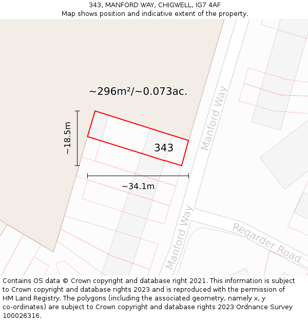 343, MANFORD WAY, CHIGWELL, IG7 4AF: Plot and title map