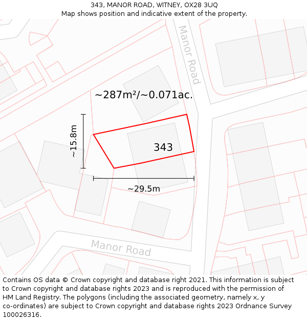 343, MANOR ROAD, WITNEY, OX28 3UQ: Plot and title map