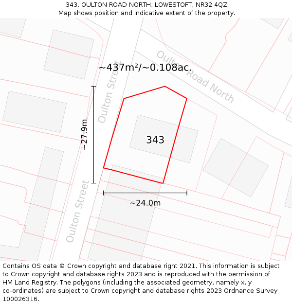 343, OULTON ROAD NORTH, LOWESTOFT, NR32 4QZ: Plot and title map