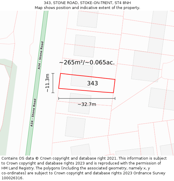 343, STONE ROAD, STOKE-ON-TRENT, ST4 8NH: Plot and title map