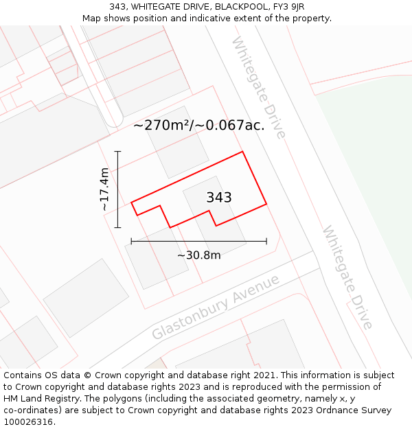 343, WHITEGATE DRIVE, BLACKPOOL, FY3 9JR: Plot and title map