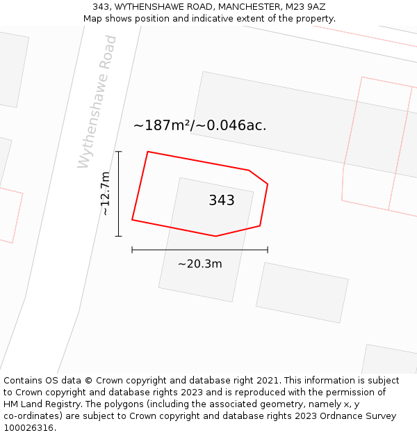 343, WYTHENSHAWE ROAD, MANCHESTER, M23 9AZ: Plot and title map