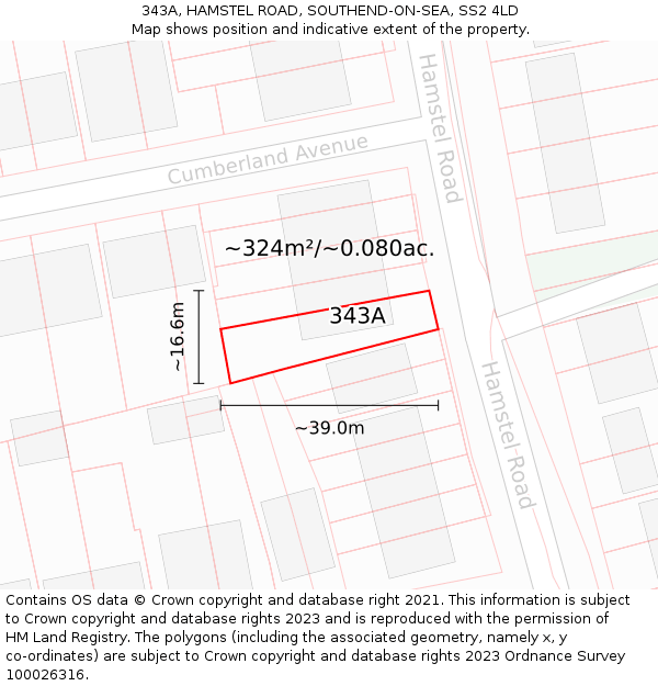343A, HAMSTEL ROAD, SOUTHEND-ON-SEA, SS2 4LD: Plot and title map
