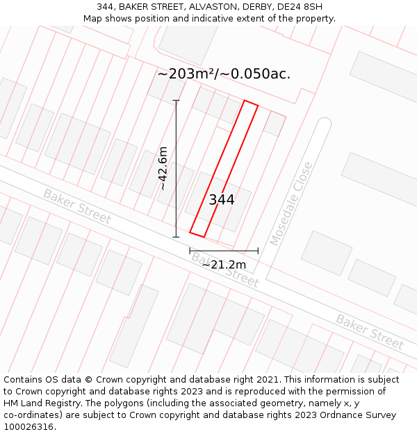 344, BAKER STREET, ALVASTON, DERBY, DE24 8SH: Plot and title map