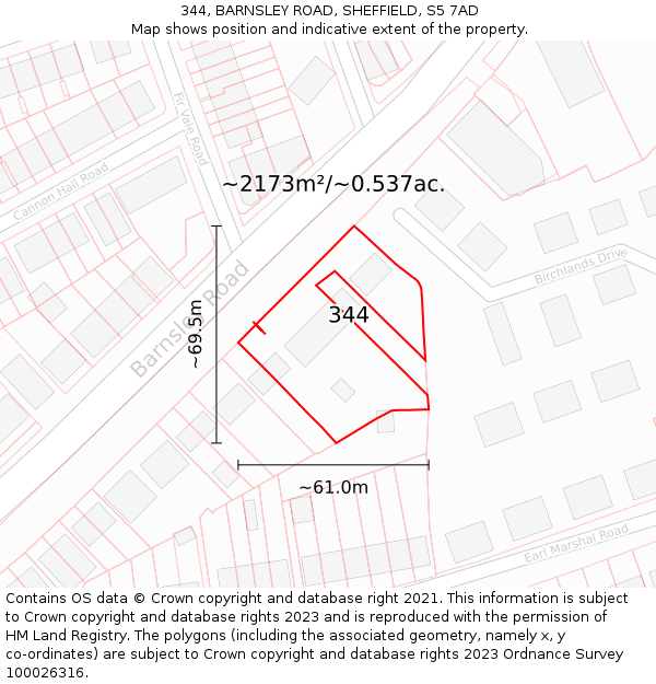 344, BARNSLEY ROAD, SHEFFIELD, S5 7AD: Plot and title map