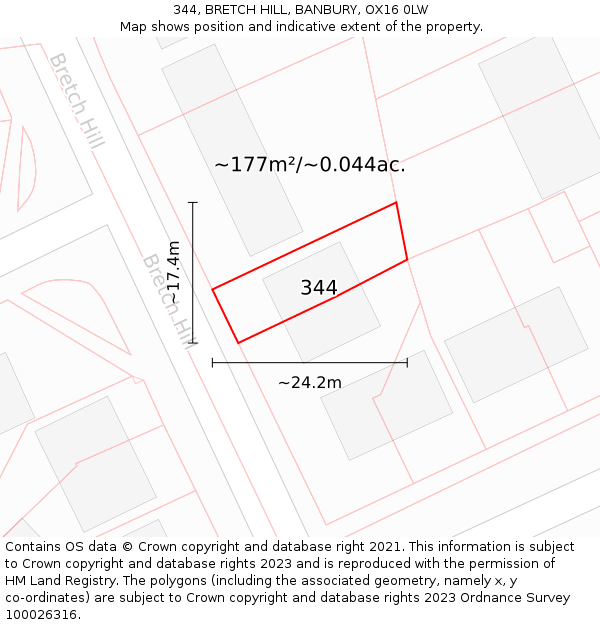 344, BRETCH HILL, BANBURY, OX16 0LW: Plot and title map