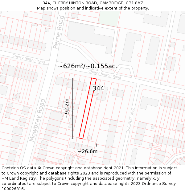 344, CHERRY HINTON ROAD, CAMBRIDGE, CB1 8AZ: Plot and title map