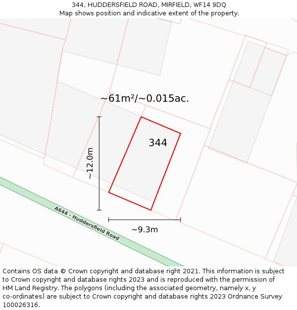 344, HUDDERSFIELD ROAD, MIRFIELD, WF14 9DQ: Plot and title map