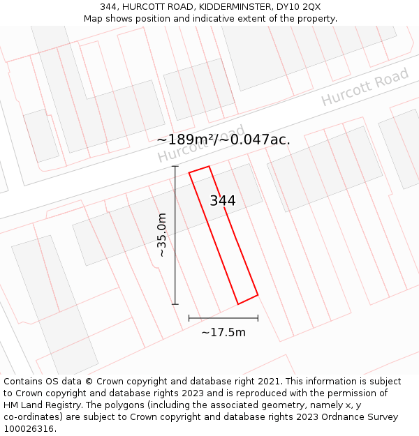 344, HURCOTT ROAD, KIDDERMINSTER, DY10 2QX: Plot and title map
