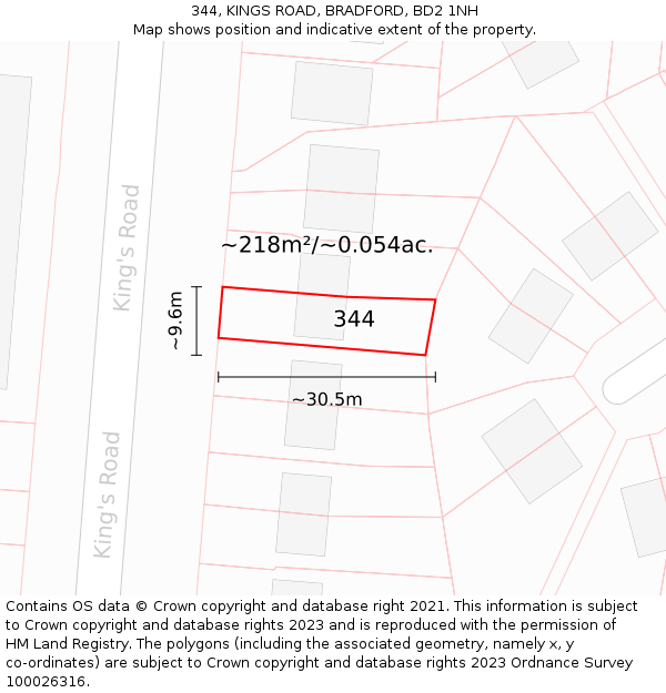 344, KINGS ROAD, BRADFORD, BD2 1NH: Plot and title map
