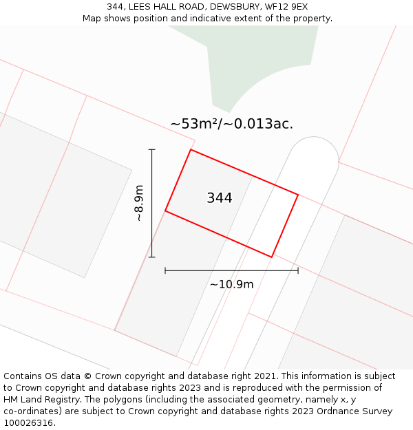 344, LEES HALL ROAD, DEWSBURY, WF12 9EX: Plot and title map