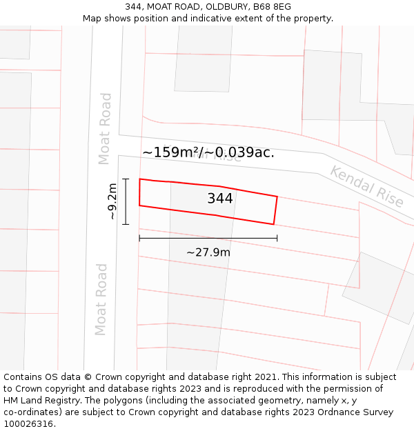 344, MOAT ROAD, OLDBURY, B68 8EG: Plot and title map
