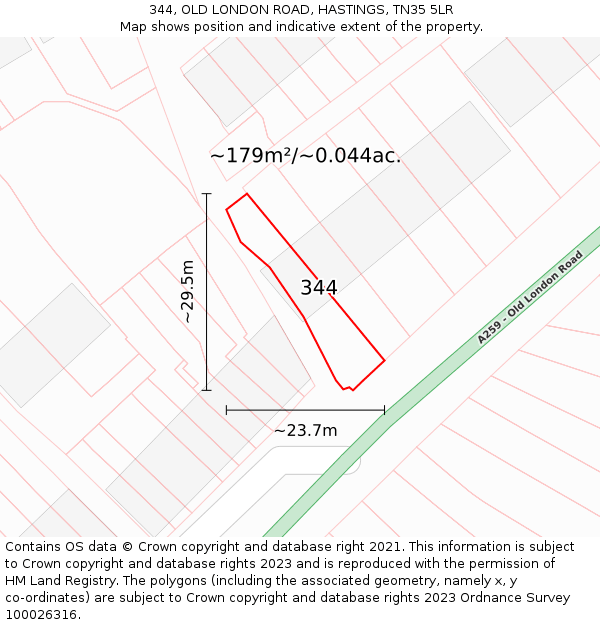 344, OLD LONDON ROAD, HASTINGS, TN35 5LR: Plot and title map
