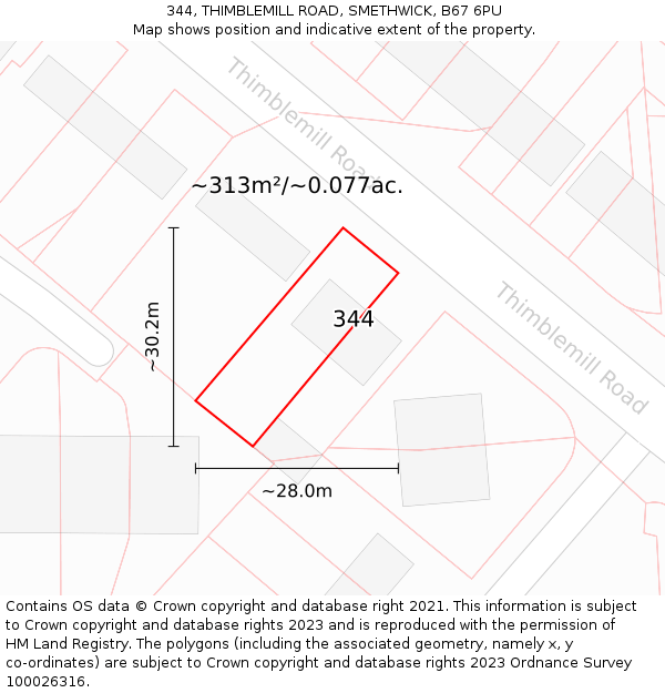 344, THIMBLEMILL ROAD, SMETHWICK, B67 6PU: Plot and title map
