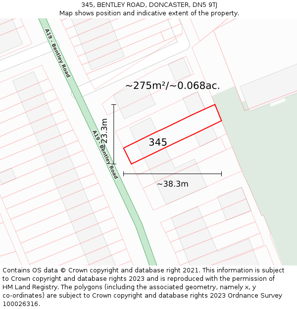 345, BENTLEY ROAD, DONCASTER, DN5 9TJ: Plot and title map