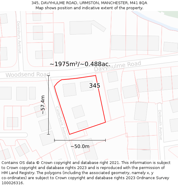 345, DAVYHULME ROAD, URMSTON, MANCHESTER, M41 8QA: Plot and title map