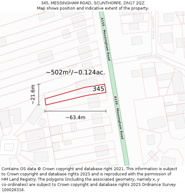 345, MESSINGHAM ROAD, SCUNTHORPE, DN17 2QZ: Plot and title map
