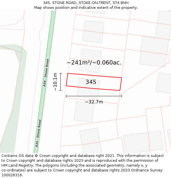345, STONE ROAD, STOKE-ON-TRENT, ST4 8NH: Plot and title map
