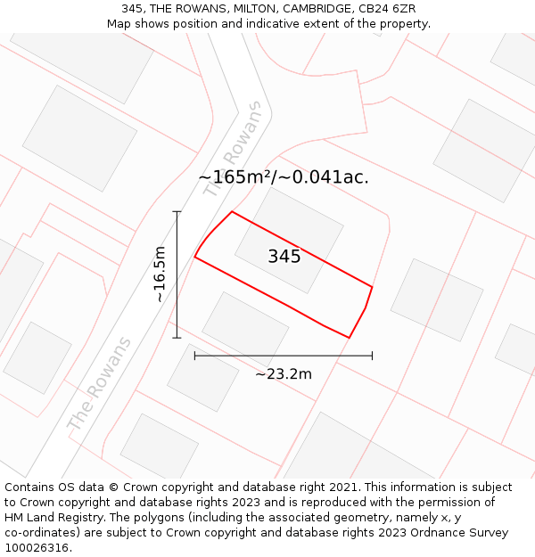 345, THE ROWANS, MILTON, CAMBRIDGE, CB24 6ZR: Plot and title map