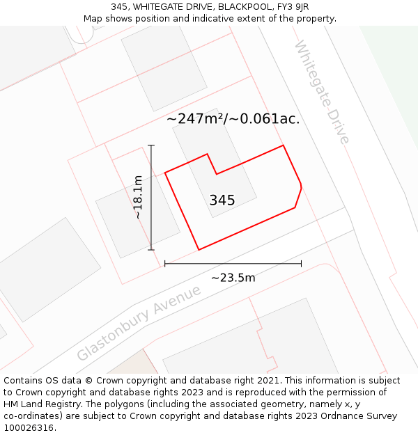 345, WHITEGATE DRIVE, BLACKPOOL, FY3 9JR: Plot and title map