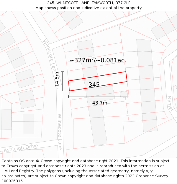 345, WILNECOTE LANE, TAMWORTH, B77 2LF: Plot and title map