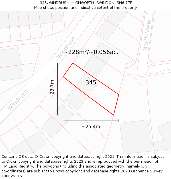 345, WINDRUSH, HIGHWORTH, SWINDON, SN6 7EF: Plot and title map