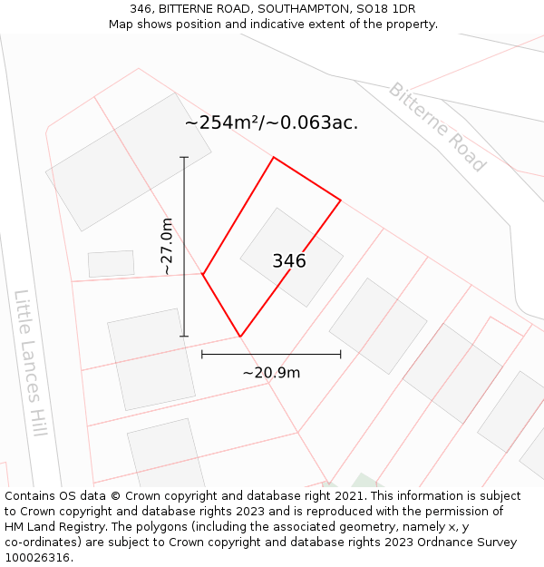 346, BITTERNE ROAD, SOUTHAMPTON, SO18 1DR: Plot and title map