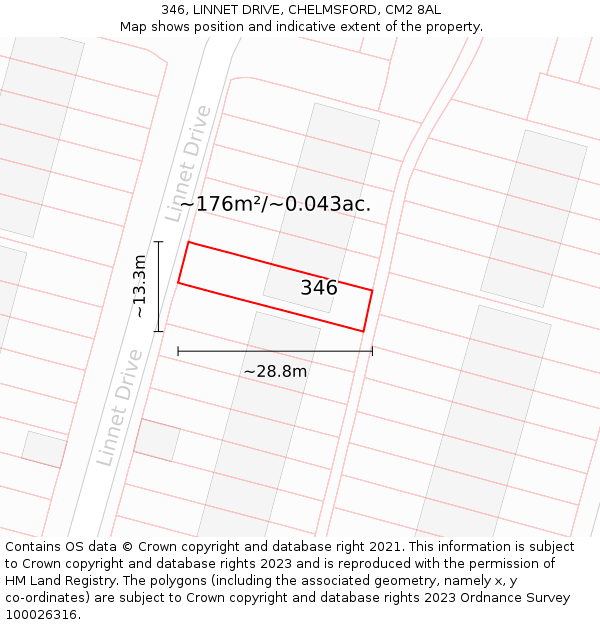 346, LINNET DRIVE, CHELMSFORD, CM2 8AL: Plot and title map