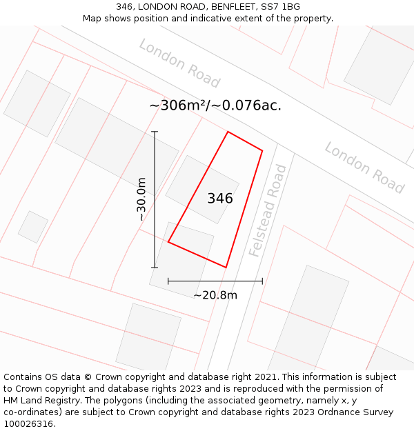 346, LONDON ROAD, BENFLEET, SS7 1BG: Plot and title map