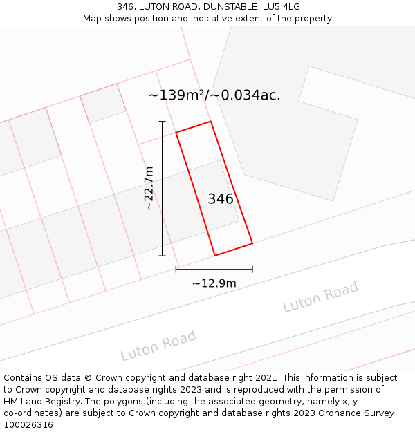 346, LUTON ROAD, DUNSTABLE, LU5 4LG: Plot and title map