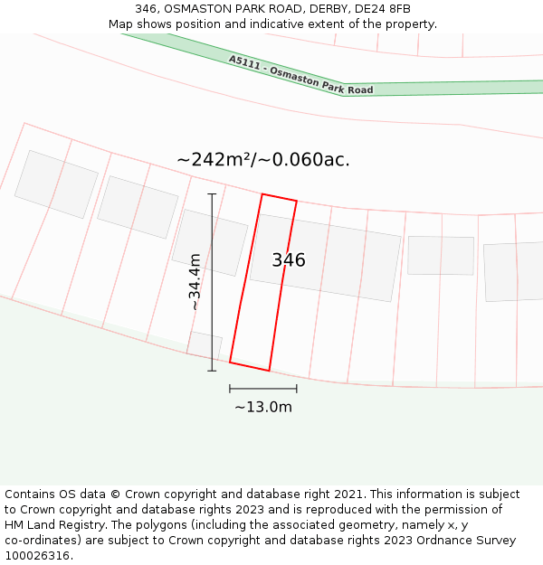 346, OSMASTON PARK ROAD, DERBY, DE24 8FB: Plot and title map