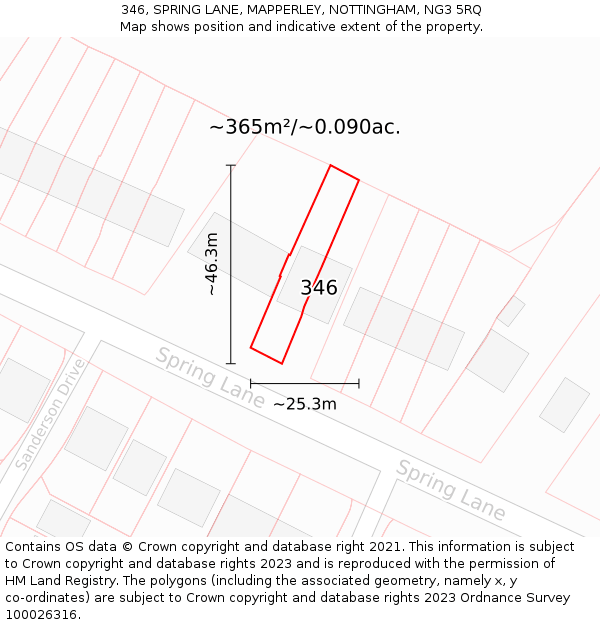 346, SPRING LANE, MAPPERLEY, NOTTINGHAM, NG3 5RQ: Plot and title map
