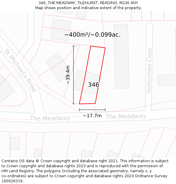 346, THE MEADWAY, TILEHURST, READING, RG30 4NY: Plot and title map