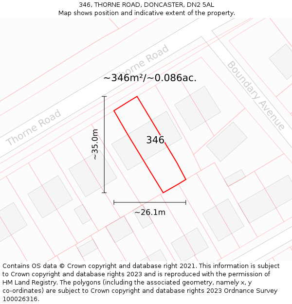 346, THORNE ROAD, DONCASTER, DN2 5AL: Plot and title map