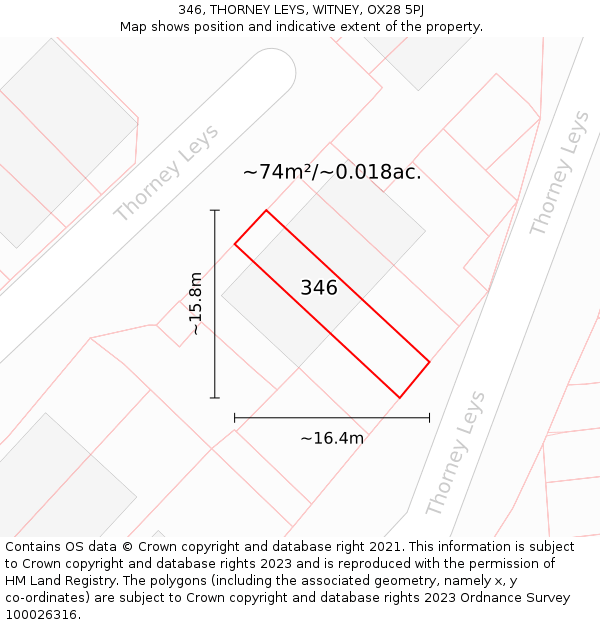 346, THORNEY LEYS, WITNEY, OX28 5PJ: Plot and title map