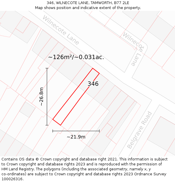 346, WILNECOTE LANE, TAMWORTH, B77 2LE: Plot and title map