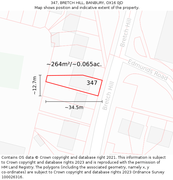 347, BRETCH HILL, BANBURY, OX16 0JD: Plot and title map