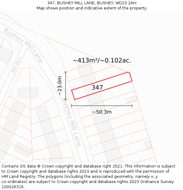 347, BUSHEY MILL LANE, BUSHEY, WD23 2AH: Plot and title map