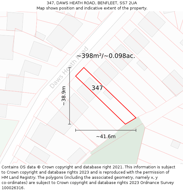 347, DAWS HEATH ROAD, BENFLEET, SS7 2UA: Plot and title map