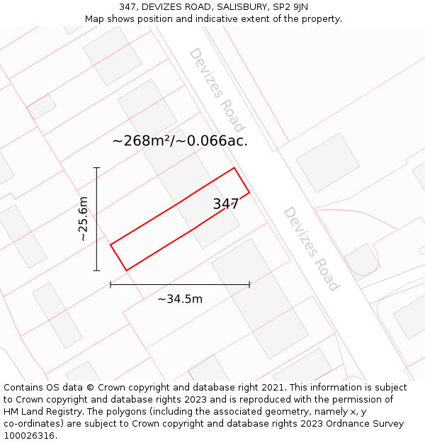 347, DEVIZES ROAD, SALISBURY, SP2 9JN: Plot and title map