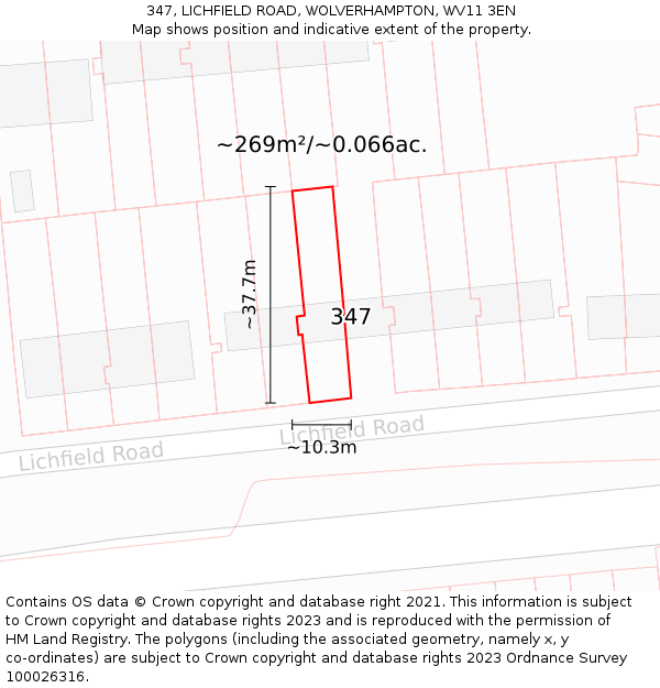 347, LICHFIELD ROAD, WOLVERHAMPTON, WV11 3EN: Plot and title map