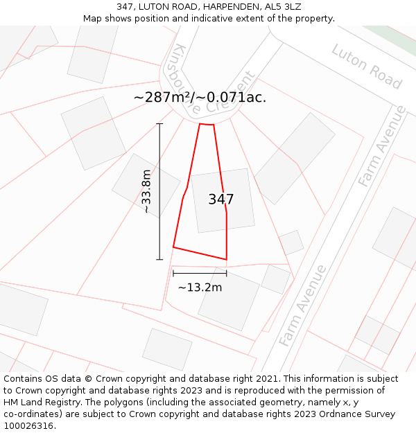 347, LUTON ROAD, HARPENDEN, AL5 3LZ: Plot and title map