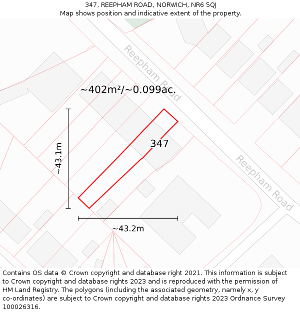 347, REEPHAM ROAD, NORWICH, NR6 5QJ: Plot and title map